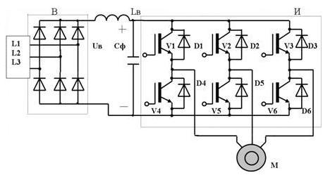 3-х фазная мостовая схема частотного преобразователя инвертора